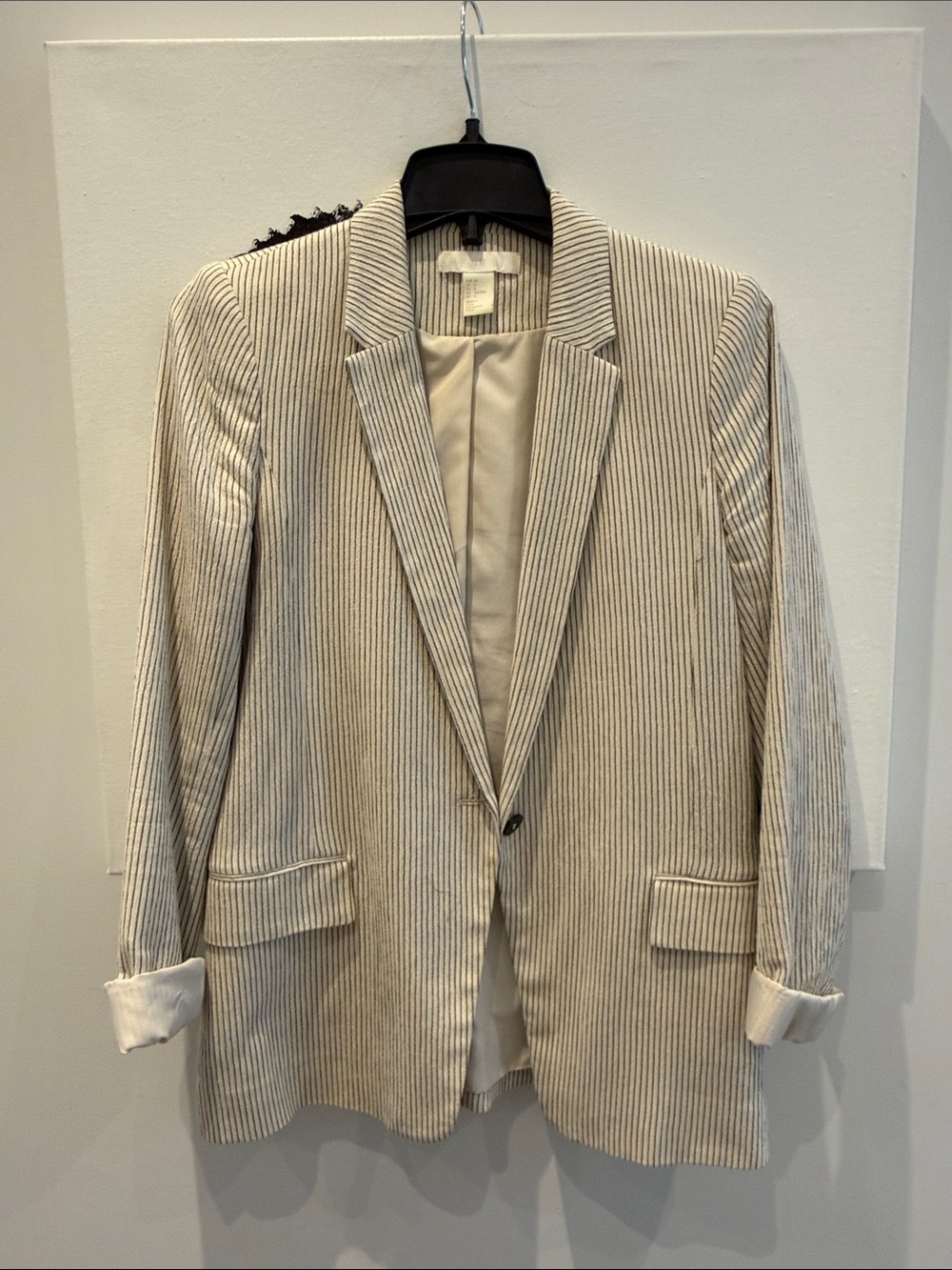 H&M Cream and Black Pinstripe Blazer